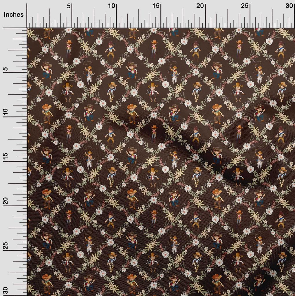 oneOone Cotton Poplin Brown Fabric Cowboy Sewing Craft Projects Fabric Prints By Yard 42 Inch