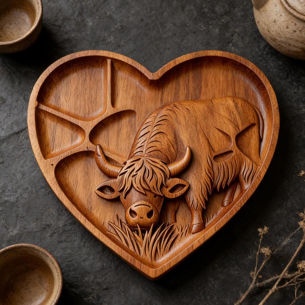 Highland Cow Wooden Charcuterie Board Wooden Heart Shaped Food Platter For Food Snacks Fruits Meats Party Family Gathering