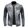 Hochwertige Herren-Jeansjacke Lässig Retro Große Größen Stehkragen Reißverschluss Biker Motorradmantel