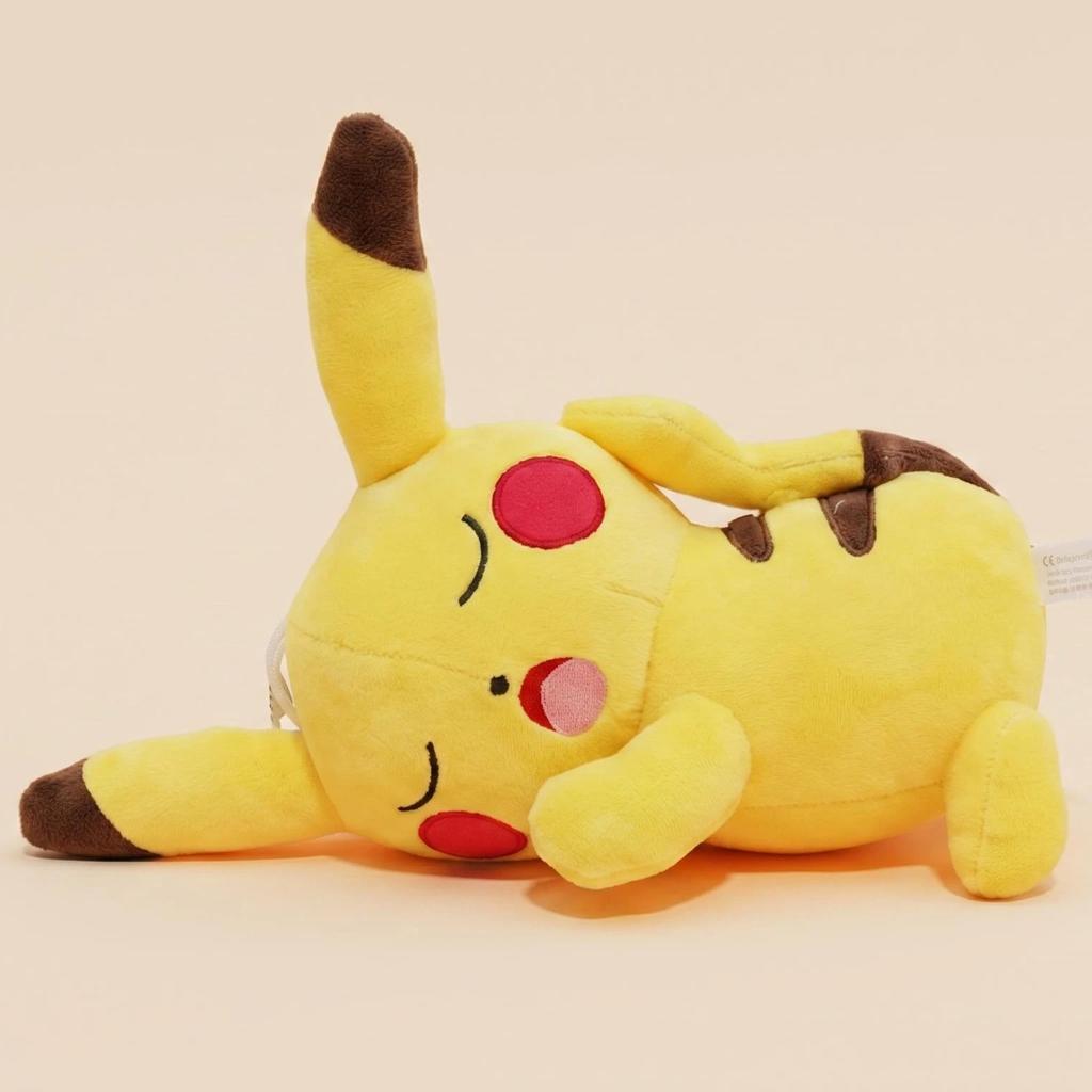 25Cm Pikachu Sleeping Plush Doll Lying Closed Eyes Soft Fluffy Stuffed Toy Electric Type For Home Decor Fans Gift Collection