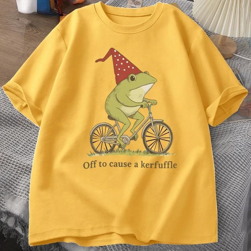 Off To Cause A Kerfuffle Frog T-Shirt Funny Weirdcore Sayings Unique Tshirt Adults Joker Women Graphic Tee Women Summer Tops Y2K 110