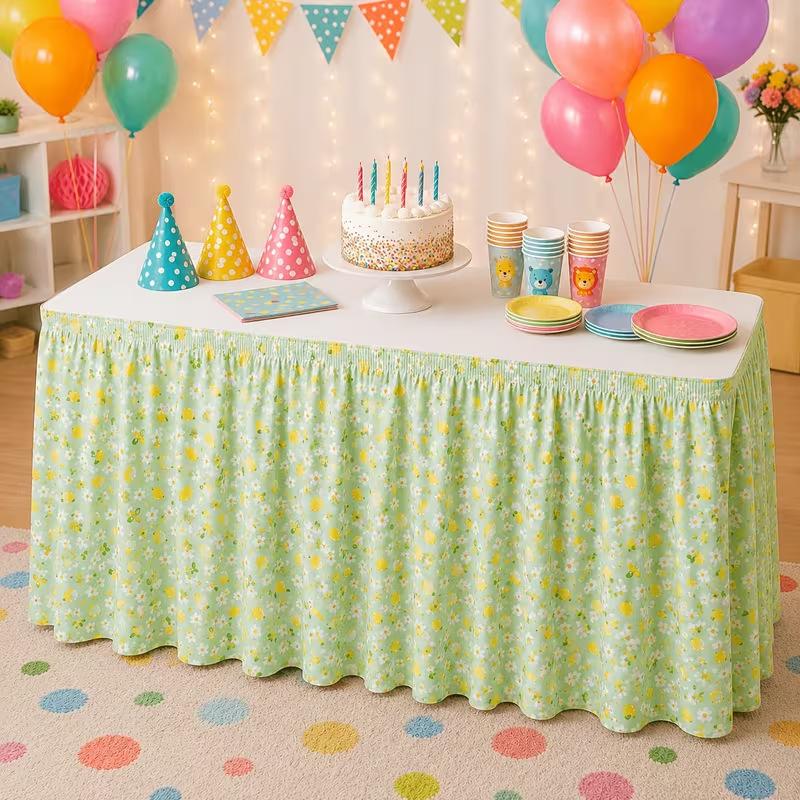 Pastoral Floral Fruit Print Table Skirt Dustproof Party Decoration for Birthday Home Cabinet Cover 140cm 180cm 210cm 275cm