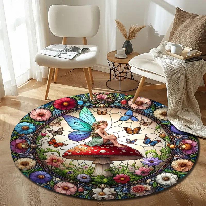 Elegant Round Mandala Multicolor Rug Mat, Non-Slip Floor Mat for Bathroom