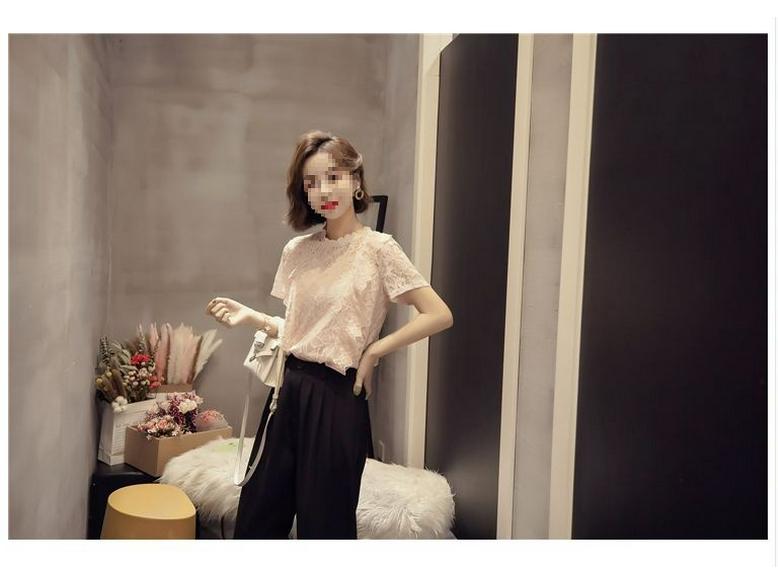 Women's Summer Chiffon Lace Shirt - Short Sleeve, Hollow Out, Korean Style, Versatile Plus Size Top