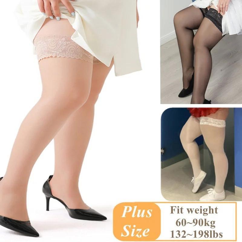 Calze da Donna Taglia L Calzini al Ginocchio in Pizzo Taglia Grande Plus Size Sexy Calze Coscia Ultra-Sottili Calze Alte Collant Trasparenti Calzino Antiscivolo