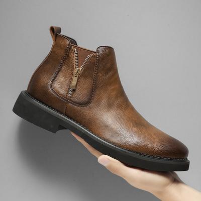 British Style Men's Chelsea Boots New Fashion Male Chelsea Boots Genuine Leather Elastic Strap Ankle Boots Business Dress Shoes