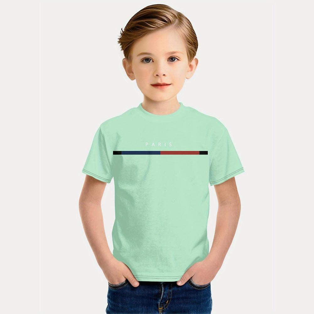 Kids Boys Clothes Simple Paris Letter Print Short Sleeve T Shirt Children Boys  Casual Comfortable Tees Children Top