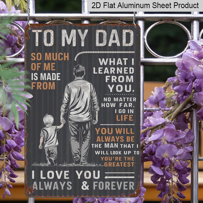 2D Flat 1pc Dad Metal Sign - Father's Day Gift From Son/, Dad Quote Wall Art with & Father Silhouette, Rustic Vintage Aluminium Plaque for Home