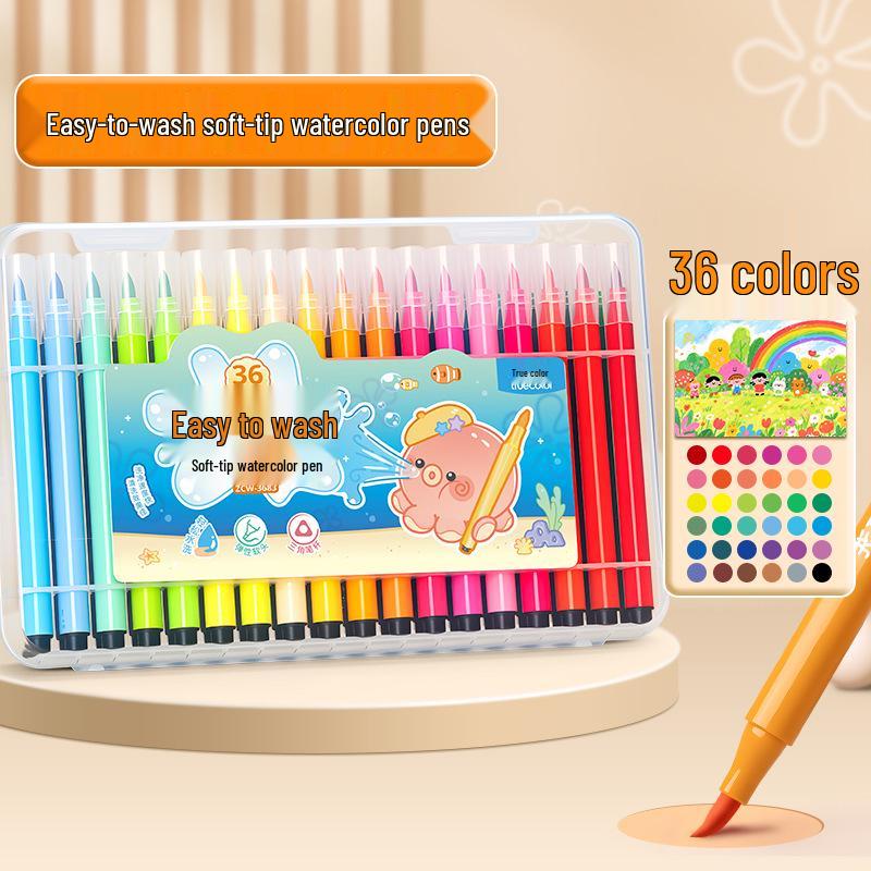 True Color Soft Tip Watercolor Pens with Large Capacity Triangular Barrels for Kids' Art Class and Drawing.