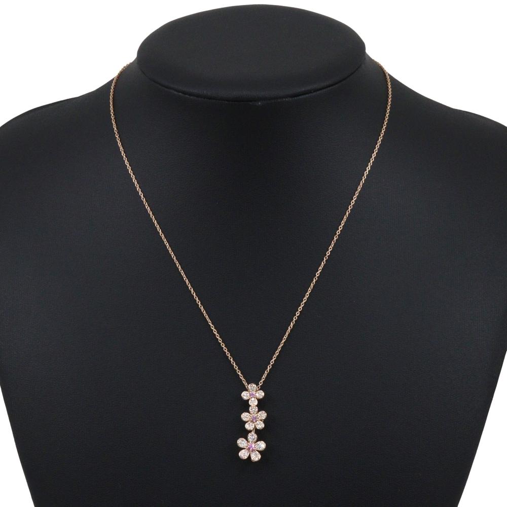 Ponte Vecchio Flour Necklace K18 Pink Gold/Pink Sapphire/diamond Flour 4.9g Women Used