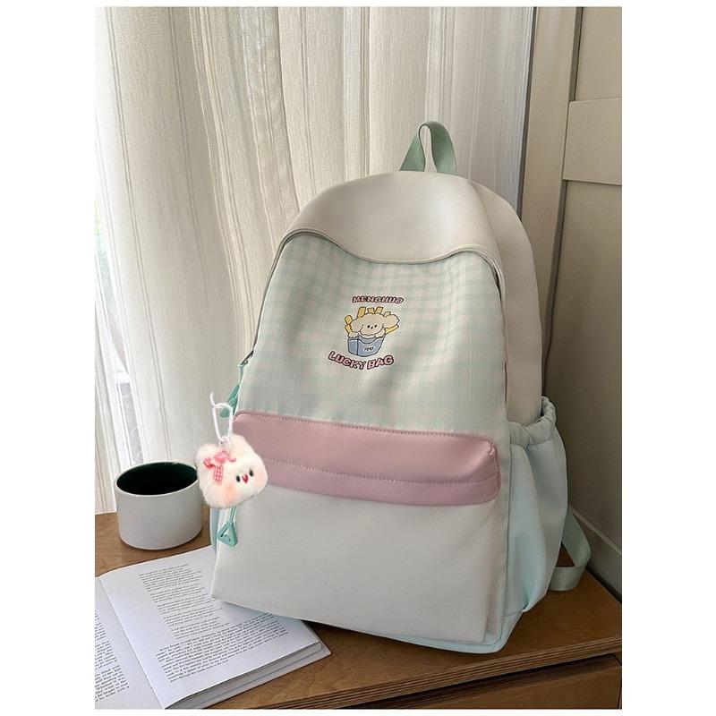 Japanese new high-value, fresh, sweet and sweet plaid backpack, lightweight and large-capacity backpack for junior high school students