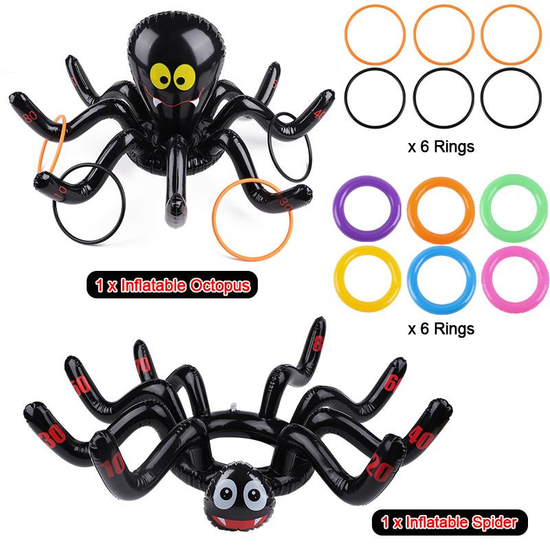 Halloween Spider Octopus Ring Toss Game Inflatable Toy Gifts Kids Halloween Party Decoration Indoor Outdoor Family Throwing Game