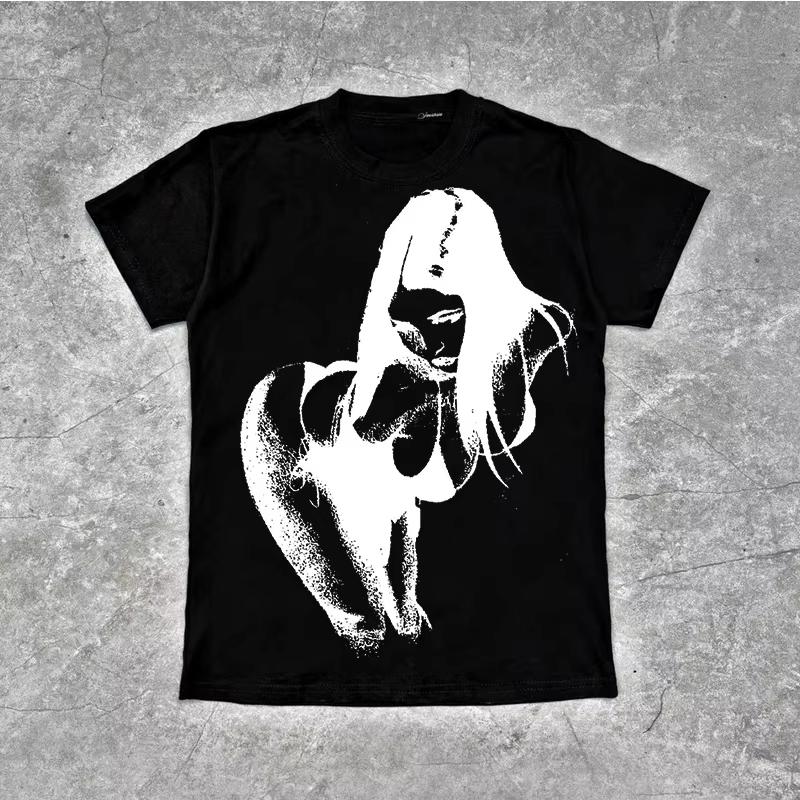 European and American Style 2025 Spicy Girl Creative Printed Pattern T-shirt Top 90s Retro KawaiiEmo Girl Baby Street Punk