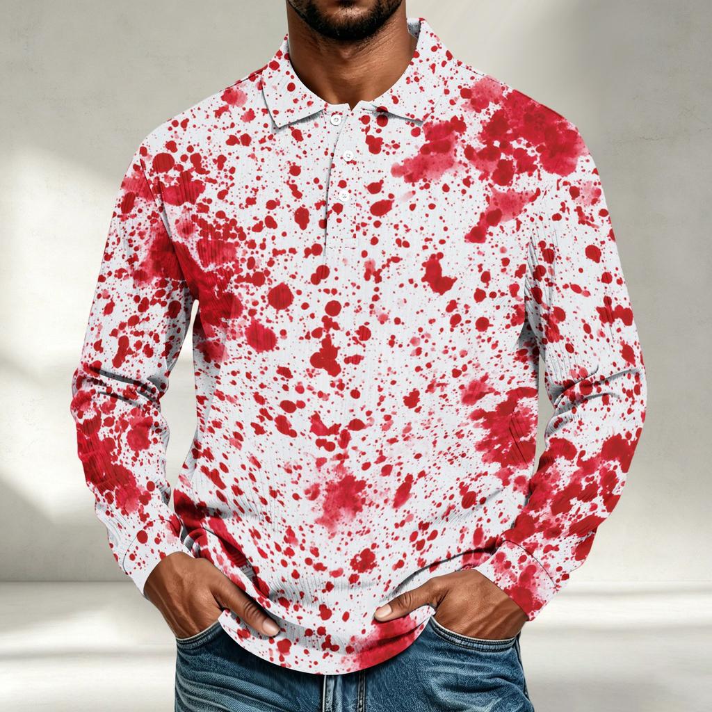 Men's Casual Halloween Print Long Sleeve Shirt Loose Fit