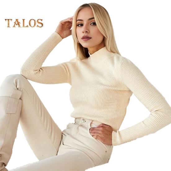 Damen Strick-Hemd mit halbem Stehkragen, langen Ärmeln, einfarbig, schmale Passform, gerippte, warme Strickmode