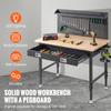 SucceBuy 2000lbs Hardwood Workbench Heavy Oak Plank Work Table Carbon Steel with 3m Cable 30 Hooks for Garage Office Workshop