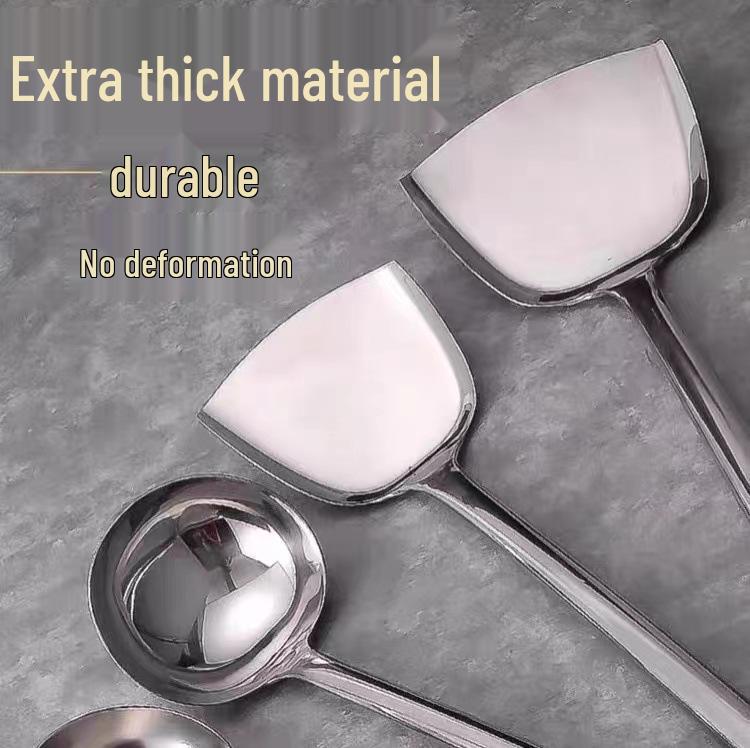 Chef's Long Spatula & Spoon - Wooden Handle, Stainless Steel, Ideal for Stir-Fry & Soup, Thickened for Durability, Perfect Kitchen Tool