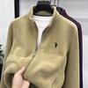 Men's Double-Sided Berber Fleece Stand Collar Jacket with Embroidery – Classic American Style