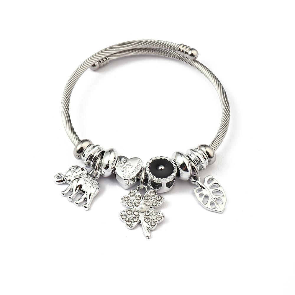 Simple Fashion Stainless Steel Bracelet With Crystal Bead Pendant Unisex Jewelry