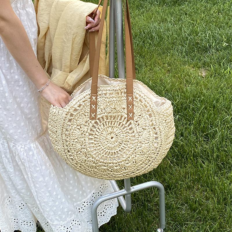 Casual vacation straw bag women's 2025 summer new woven bag large-capacity handbag beach shoulder bag