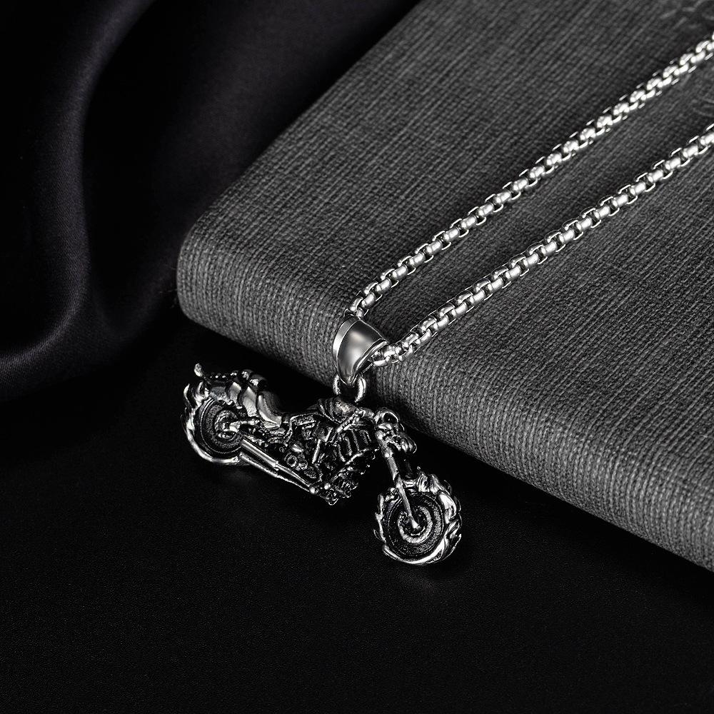 Accessories, Retro Trendy Man Domineering Pendant, Stainless Steel Creative Skull Motorcycle Pendant Necklace