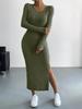 2023 Autumn/Winter Women's Long-Sleeve Knitted Slit Dress