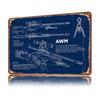 Accuracy International AWM Blueprint D Texture Metal Poster Customized Wall Art Tin Sign Gift for Mancave Garage Decorations