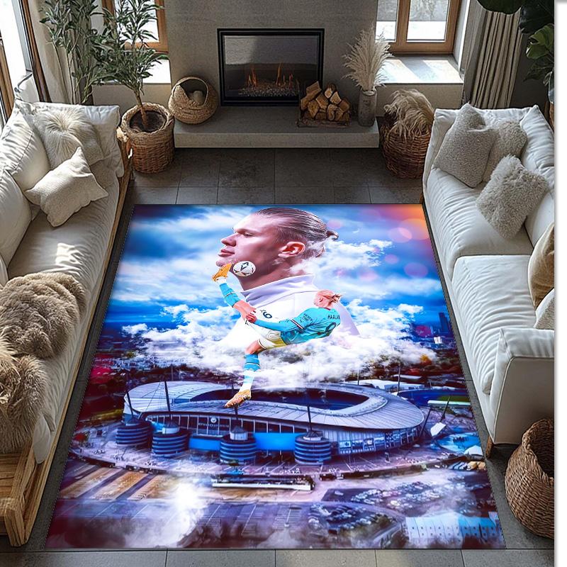 Erling Haaland Printed Flannel Area Rug Non Slip Soft Polyester Floor Carpet Indoor Decor Mat for Bedroom Living Room Sofa