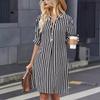 Cross-border Foreign Trade 2024 Amazon Europe and the United States Autumn New Women's Clothing Striped Long-sleeved Dress Fashion V-neck Shirt