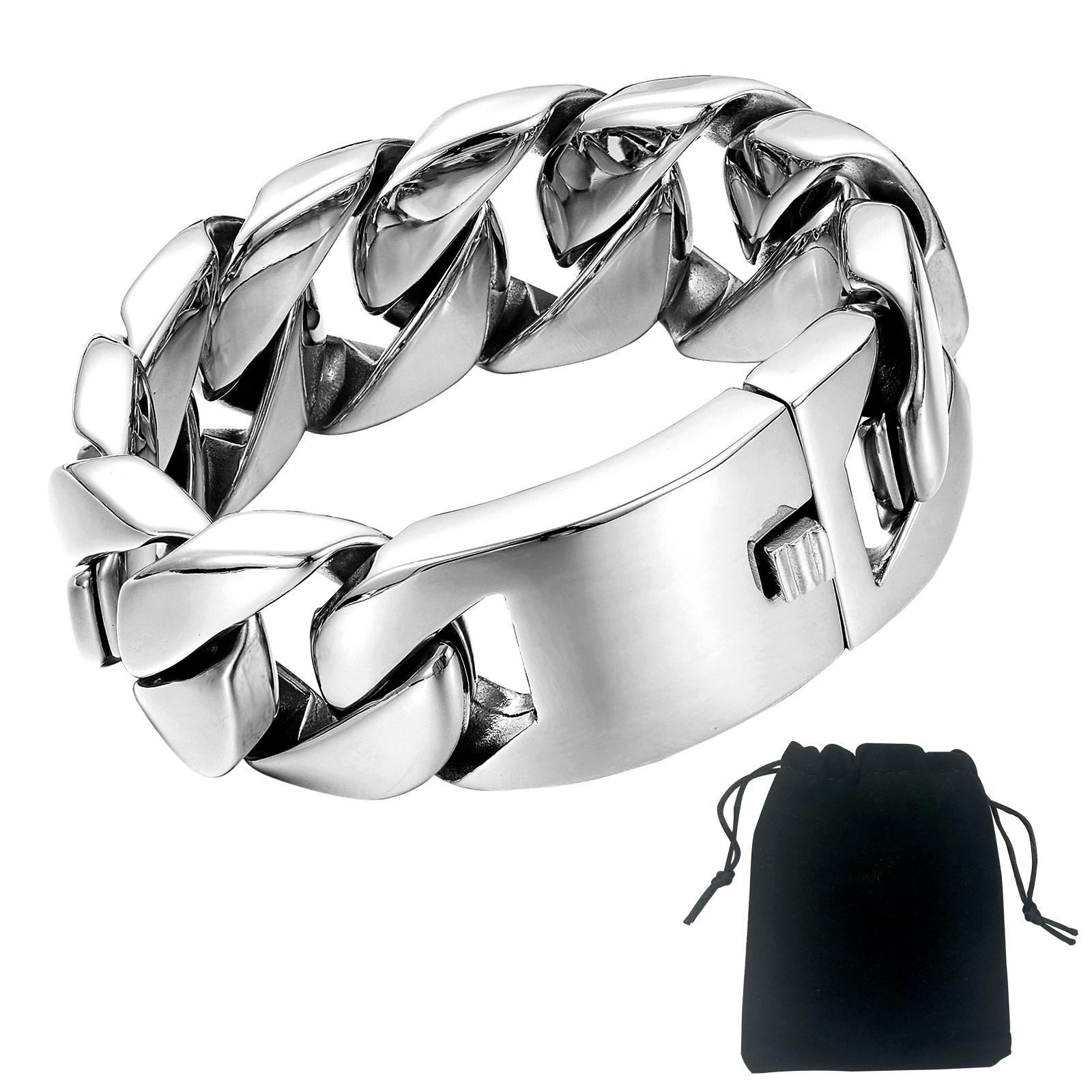 

Men S Stainless Steel Bracelet, A Huge 32-Millimeter-Thick Cuban Chain Anti-Allergy, Motorcycle Jewelry 22cm(8.66inch)