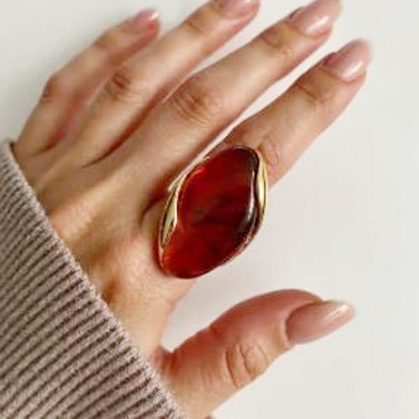 

Stainless Steel Ring Design Brown Green Beige Resin Geometric Adjustable Rings Golden Rust Proof Finger Jewelry Gifts
