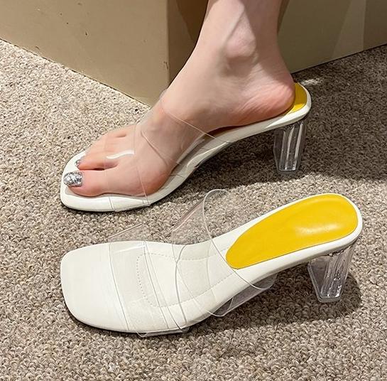 Fashion Summer Women Pumps Sandals Jelly Slippers Sexy Open Square Toe High Heels Women Transparent Slippers Shoe Heel Clear Sandals