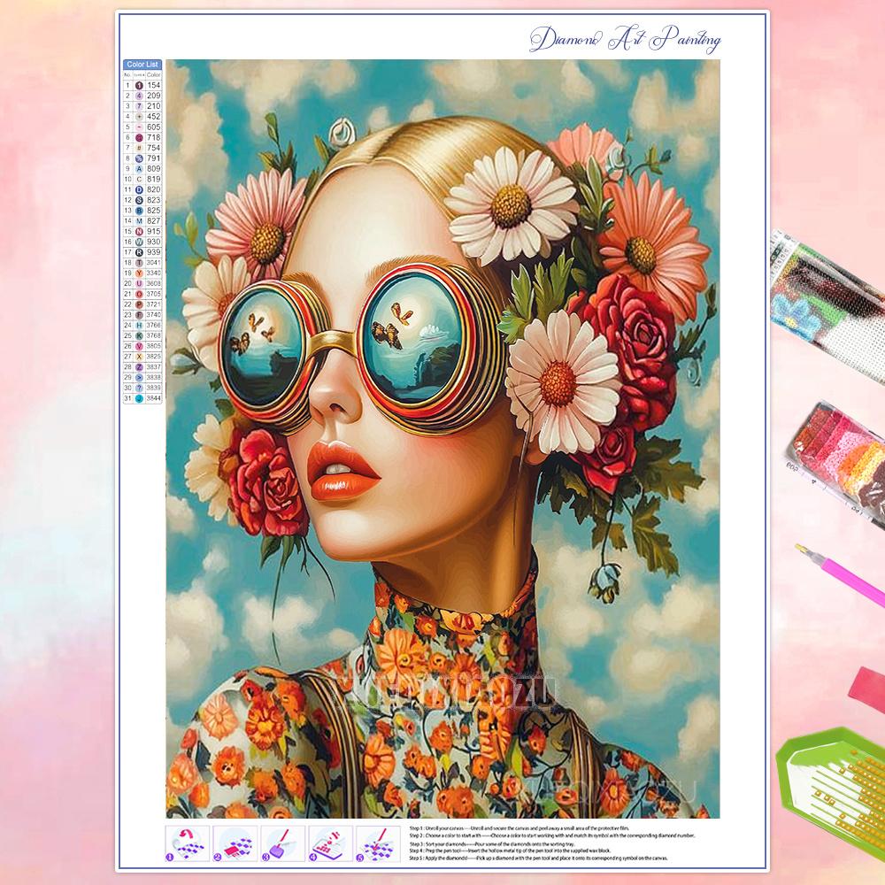 Full Diamond Painting Beauty Girl Flowers Abstract Art Diamond Mosaic Embroidery Rhinestone Cross Stitch Kit Home Wall Decor