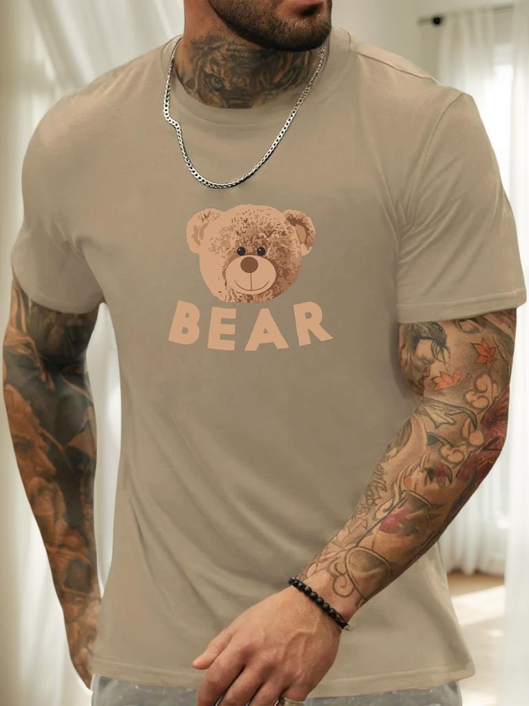 Short Sleeve TShirt Little Bear Mens 100 Cotton Pattern Printed Shirt Summer Round Neck Breathable Casual Fashion Cool Tee