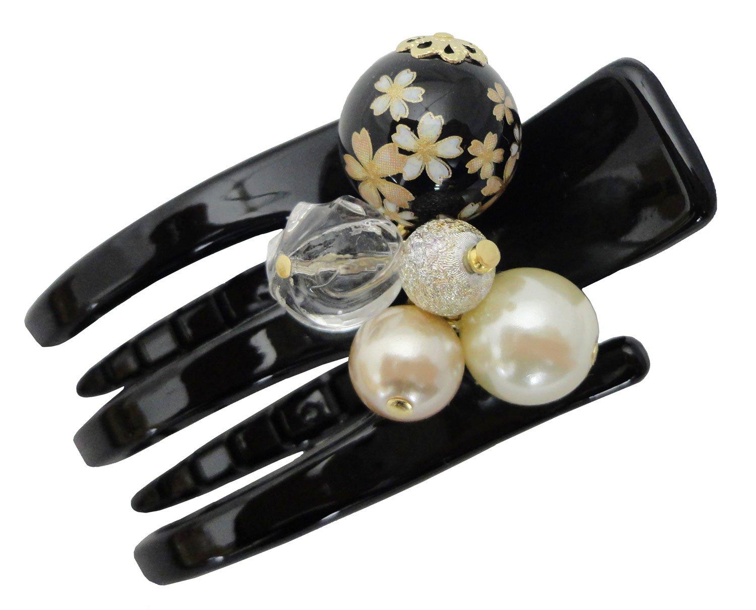 

Kyosuke Hair Accessories Japanese Pattern Hair Clip Yuzen Beads Vance Black