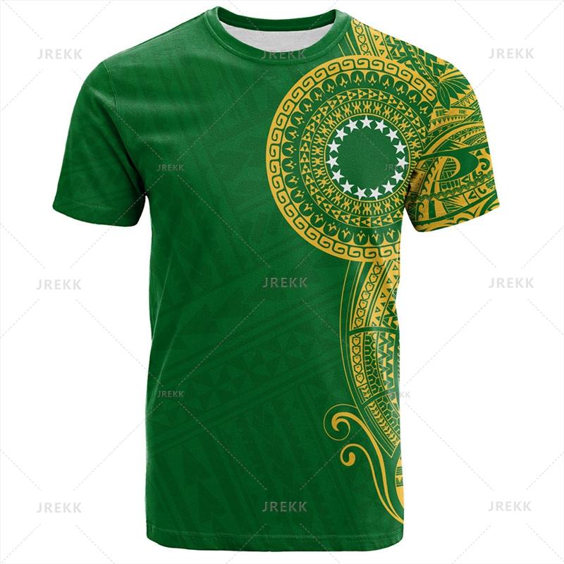 3D The RepublicOf Cook Islands Flag Map Printed T Shirt Cook Islands Coat Of Arms Graphic T-shirts For Men Vintage Short Sleeves