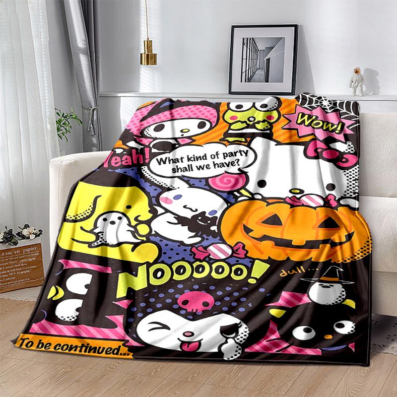 1pc Hello Kitty Halloween Party Blanket, Soft Throw Blankets, Warm Cozy Bedding Decorative Coverlet, Living Room, Travel, Camping, Car Blankets, Beach