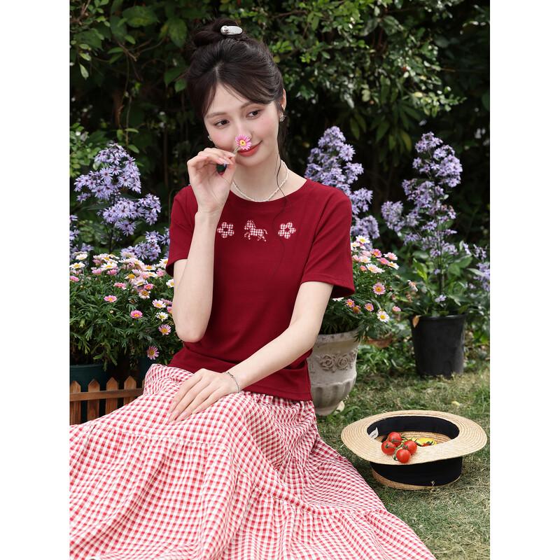 

Women s Fashion Red Short Sleeve T-Shirt M