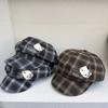 Autumn and Winter Versatile Face Small Plush Embroidered Newsboy Hat Retro Plaid Kitty Cat Adult Octagonal Beret