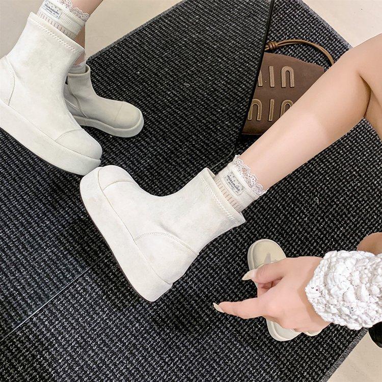 White French Retro Short Boots Children's 2025 Autumn and Winter New Versatile Elastic Thin Boots Muffin Thick-soled Martin Boots