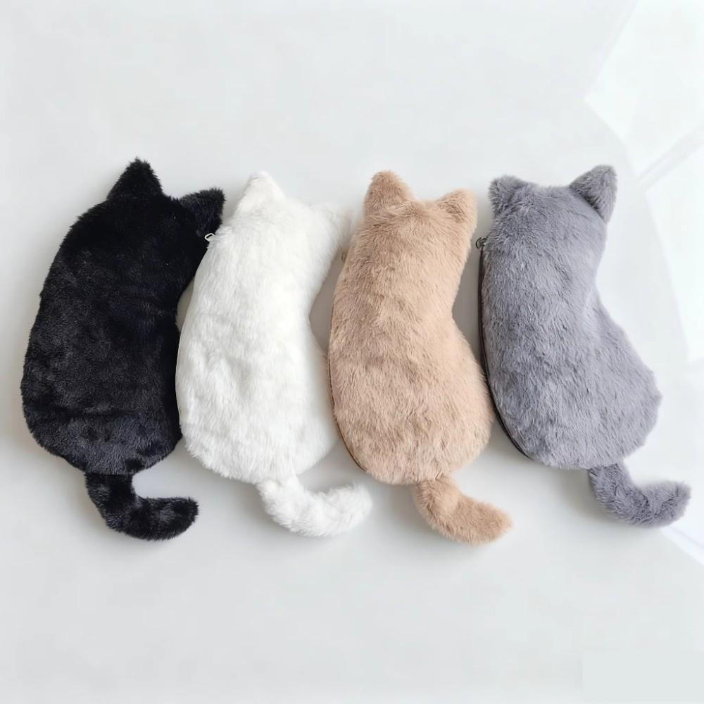Soft Cat Plush Pencil Bag Cute Animal Stationery Bag Portable Fluffy Pencil Case Office Supplies