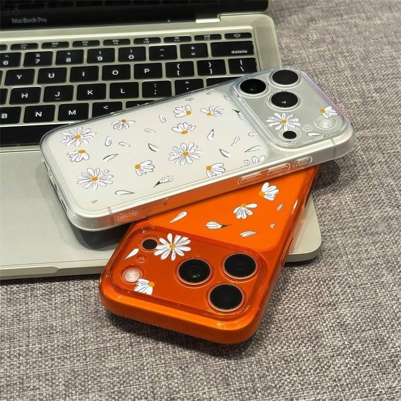 ins small fresh white chrysanthemum suitable for Apple 17/16 large window mobile phone case IP15/14/13 matte 12 fashion 11