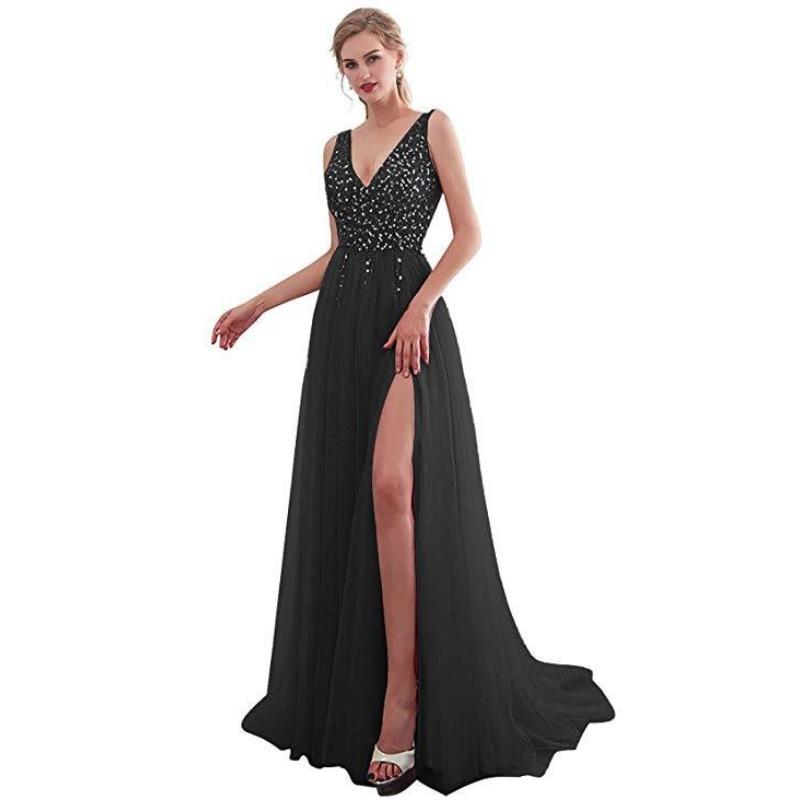 New Women's Wish Dress Deep Sleeveless Split Sequins Elegant Banquet Evening Dress