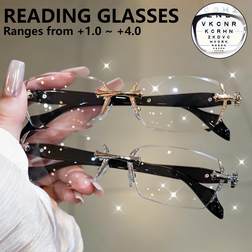 Elegant Rimless Reading Glasses for Women Men - Vintage Style 100-400 Strength Options Fashionable Design for Office Wear