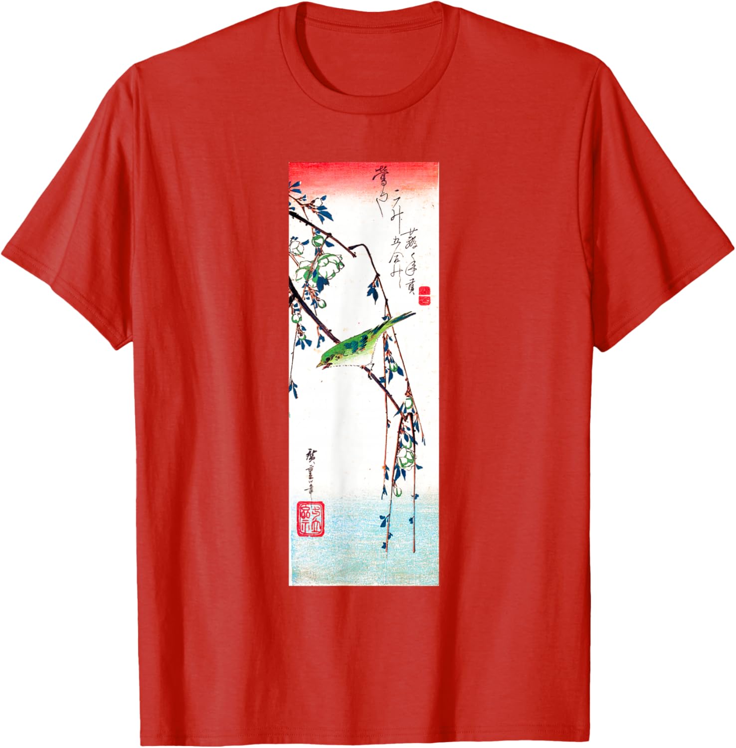 Hiroshige Warbler Bird Japanese Woodblock Art Graphic Tee Soft Cotton Casual TShirt For Men S
