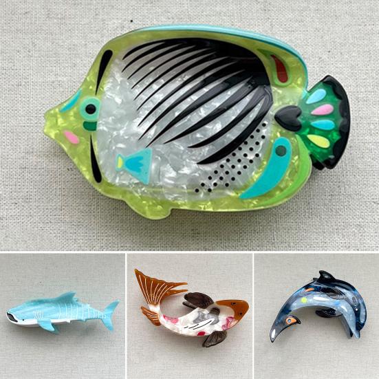 Women Hair Claw Ocean Series Dolphins Whales Shape Acetic Acid Hair Clip Large Size Back Head Hair Claw