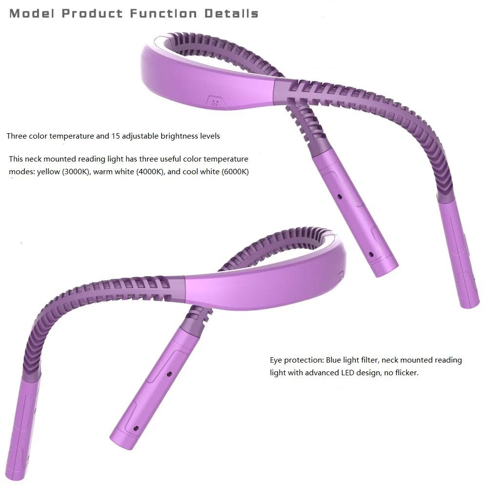 LED Nackenleselampe 3 Helligkeiten Buchlampe USB Wiederaufladbar Flexibler Arm Nackenleselampe Beleuchtung