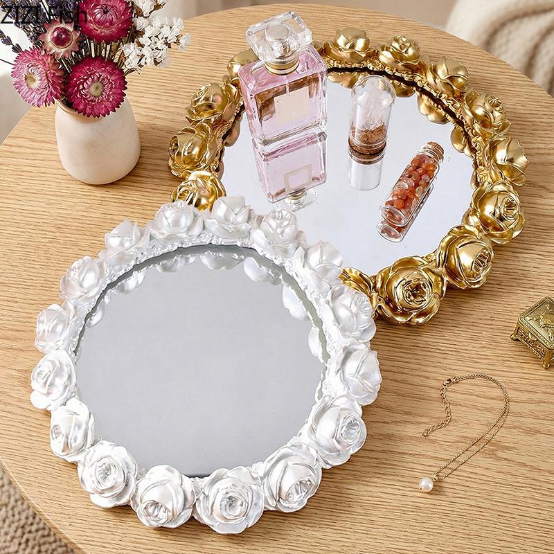 Rose Relief Decorative Trays Mirror Glass Storage Tray Gourmet Photo Shooting Props Living Room Decoration Handicraft Gifts
