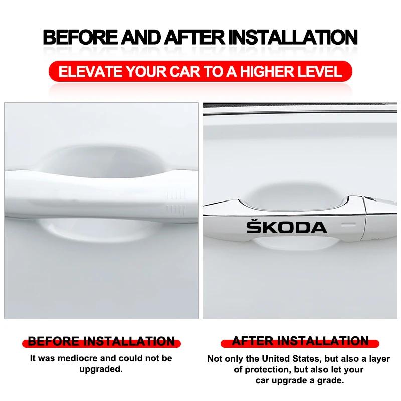 4Pcs Car Door Handle Stickers Tire Rear View Mirror Decals Decoration For Skoda Fabia Octavia Karoq Kodiaq Kamiq Superb Rapid