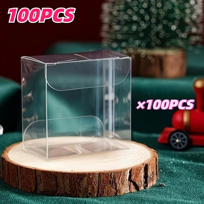 

100pcs Transparent Plastic Macaron Packaging Boxes Independent Clear Packaging for Mini Candy/Cake/Chocolate Snacks Gifts Boxes 5.4x5.4x3.4CM